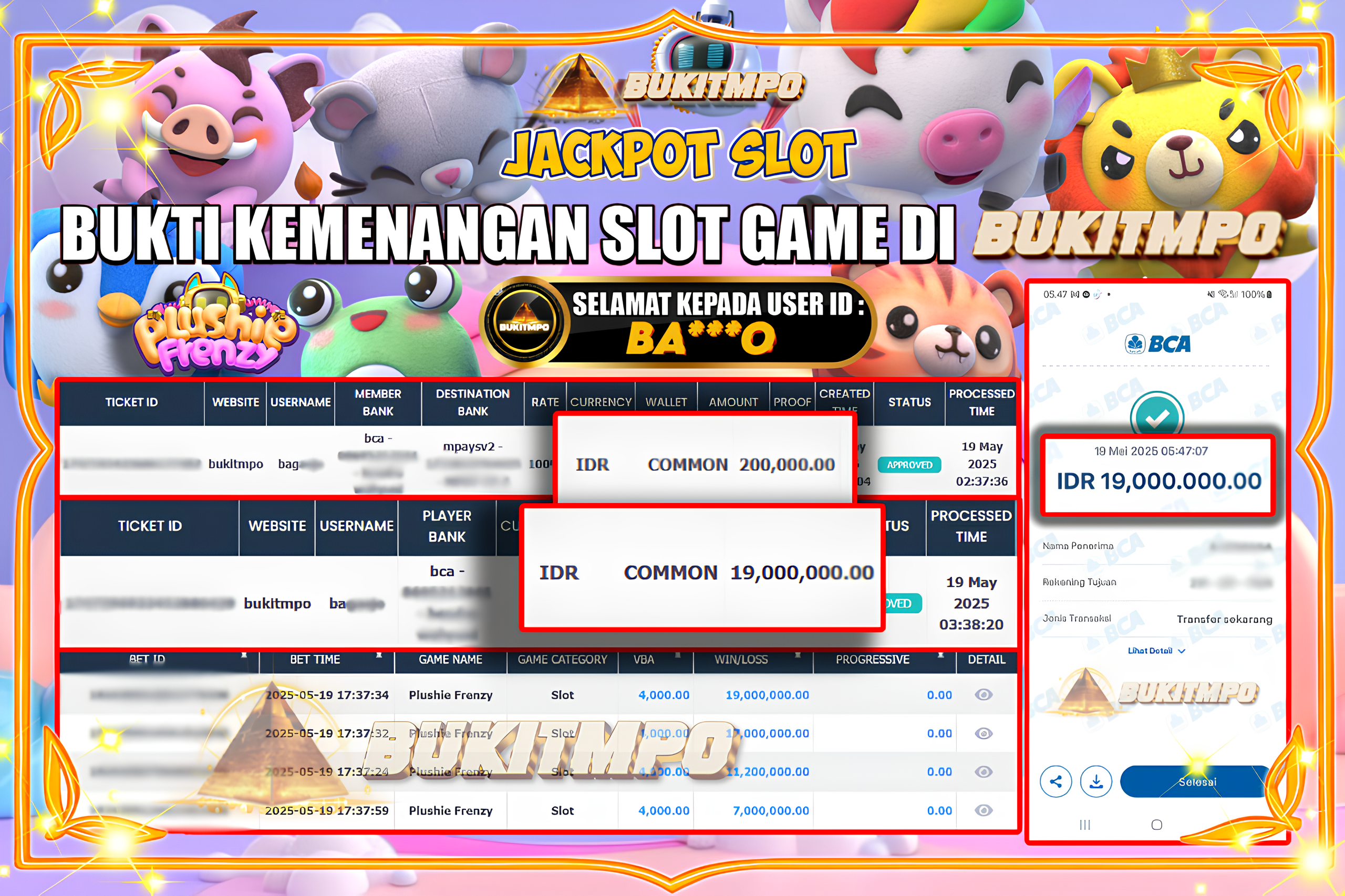 BUKITMPO JACKPOT SLOT Plushie Frenzy Rp.19.000.000,- LUNAS